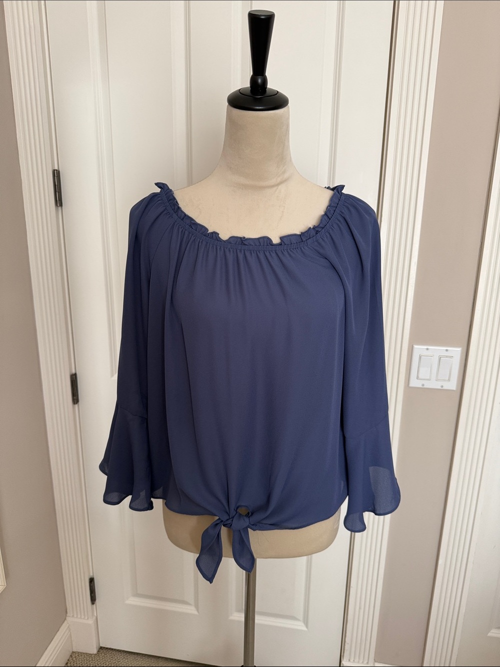 BCX Blue Bell Sleeve Tie Front Blouse
